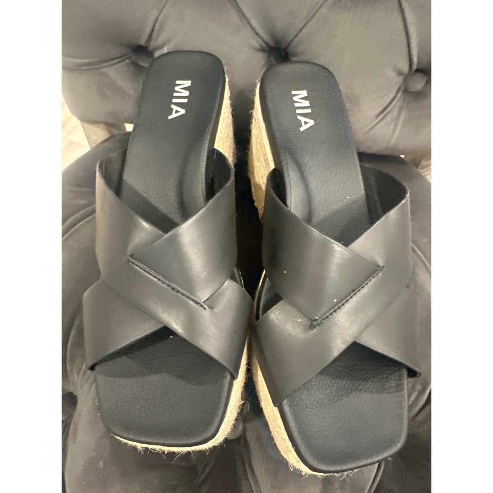 MIA Holli Black Espadrille Wedge Platform Sandals casual dressy Women's 8.5M
